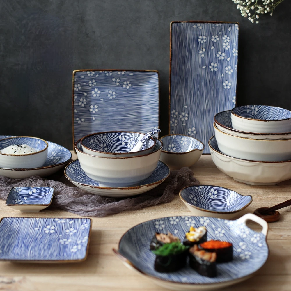 

EECAMAIL Cherry Blossom Japanese-style Creative Ceramics Eating Bowl Soup Ramen Household Fish Plate Sushi