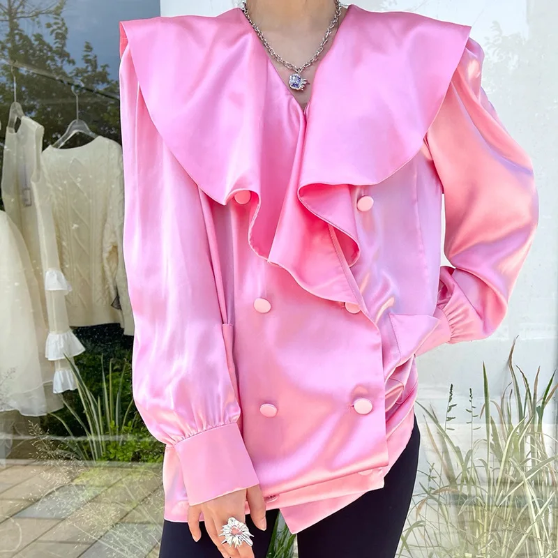 

2021 New Autumn Casual Ladies Coat High Quality Loose Women Overcoat Ruffle Fashion Elegant Cotton Female Outwear T538