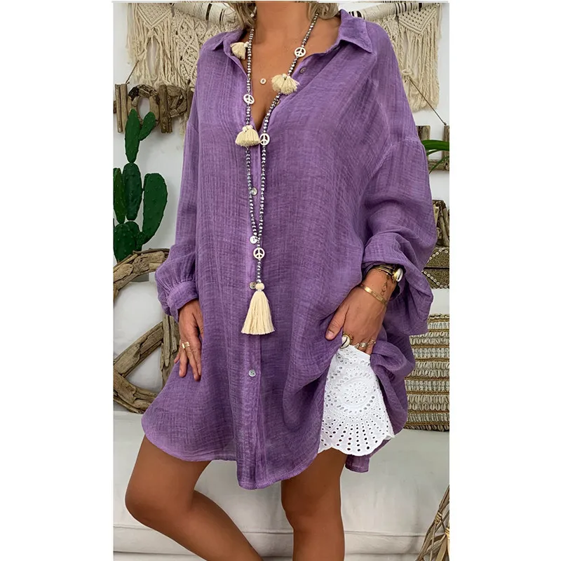 

Womens Blouses Turn-down Collar T-Shirt Loose Plus Size Tunic Shirts Ladies Casual Solid Chiffon Buckle Blouse Tops blusas mujer