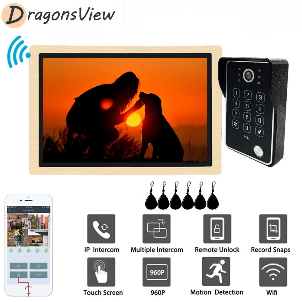 Видеодомофон DragonsView 10 дюймов Wi Fi 960P RFID|Видеодомофон| |