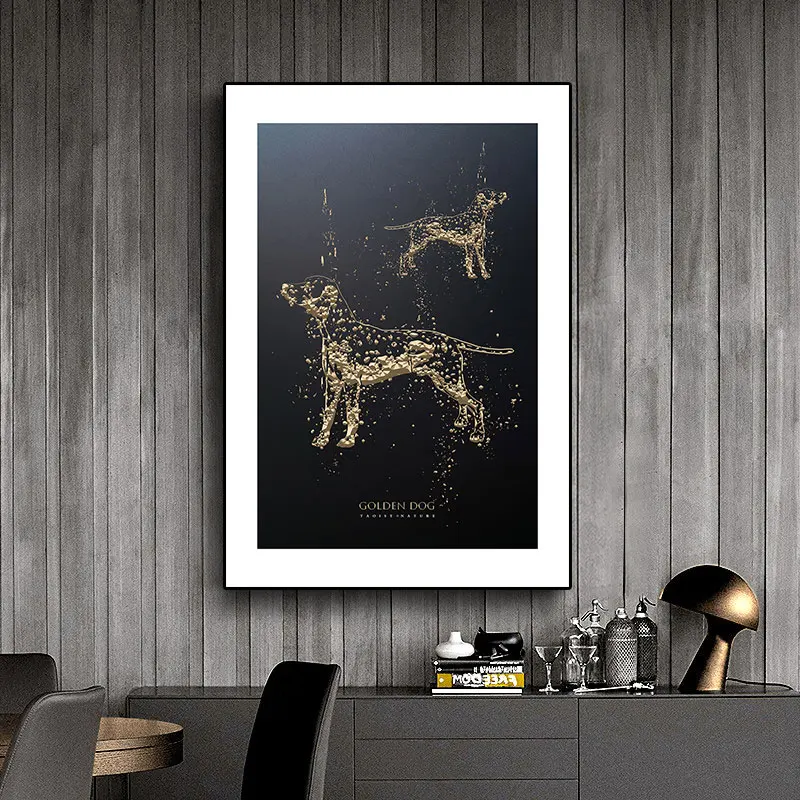 

Golden Dog Animals Canvas Poster Print Modern Home Decor Abstract Wall Art Painting Nordic Living Room Decoration Picture
