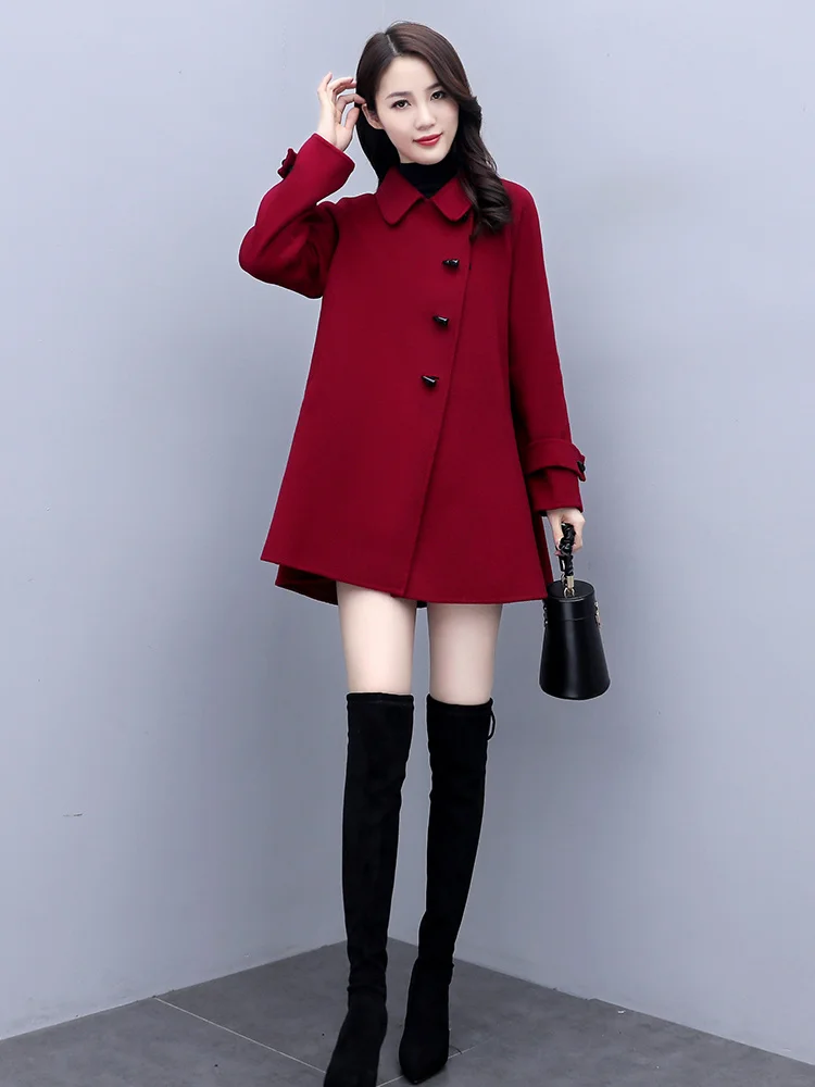 

Пальто шерстяное средней длины для женщин, модное свободное приталенное пальто в Корейском стиле, весна-осень