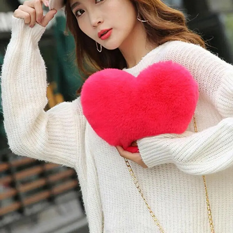 

Outdoor Portable Fashion Leopard Heart Shaped Bag Female Chain Messenger Bag Plush Love Shoulder Crossbody Bag