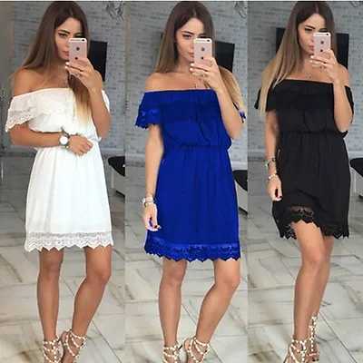 Модные женские стильные Сексуальная кружевная Slash Шея с открытыми плечами летнее