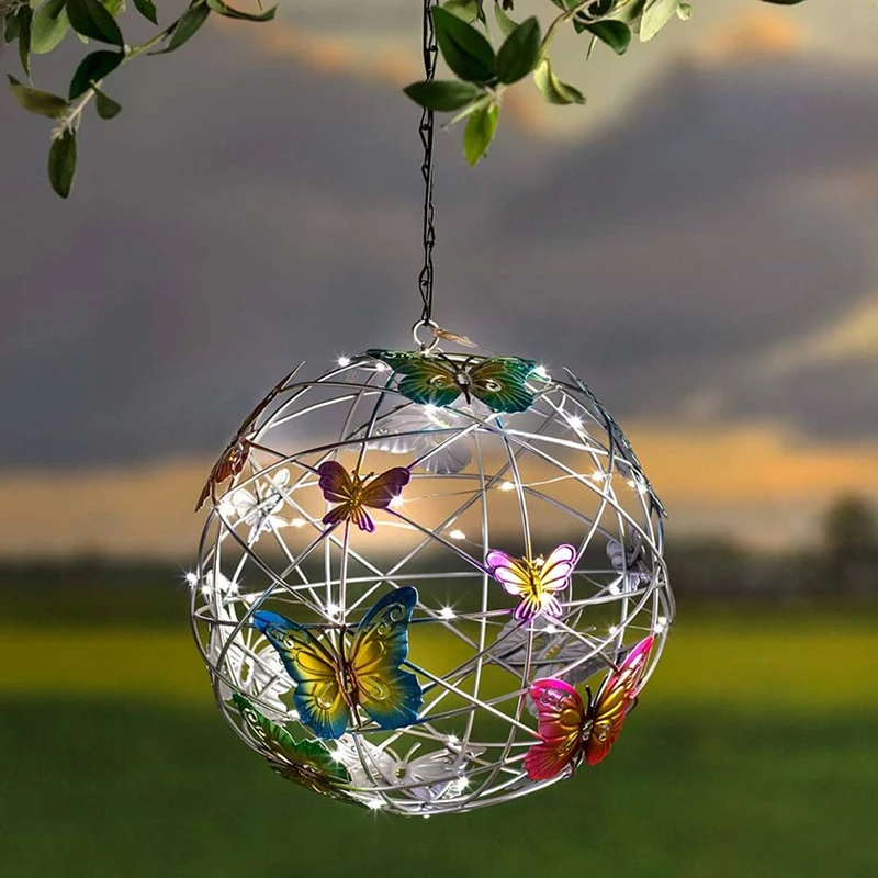 

Solar Lights Garden Decorative Hanging Globe with Butterfly Waterproof for Walkway Patio Yard Lawn Decoration RERI889