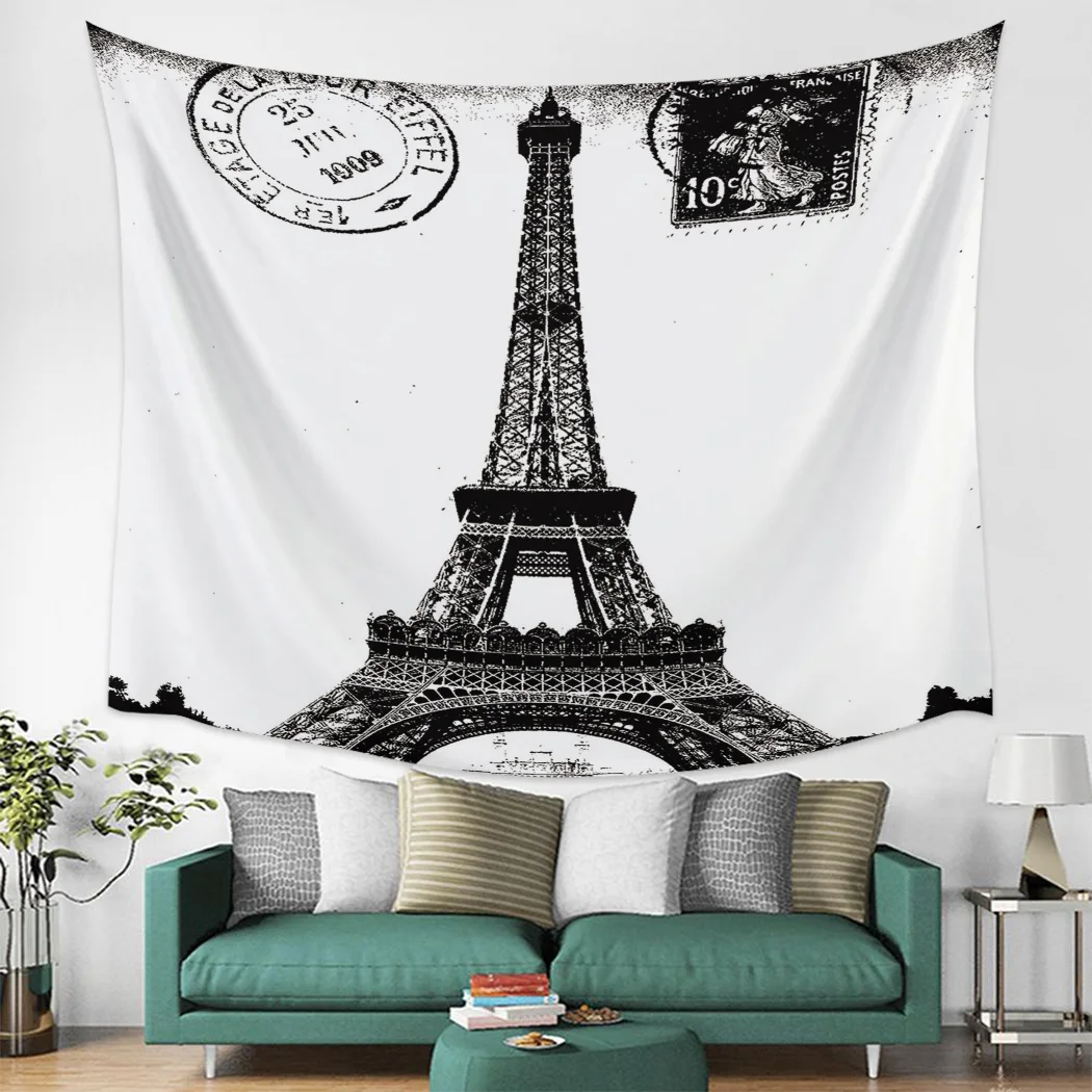 Ретро марки с изображением Парижской башни гобелен бохо мандала гобелены
