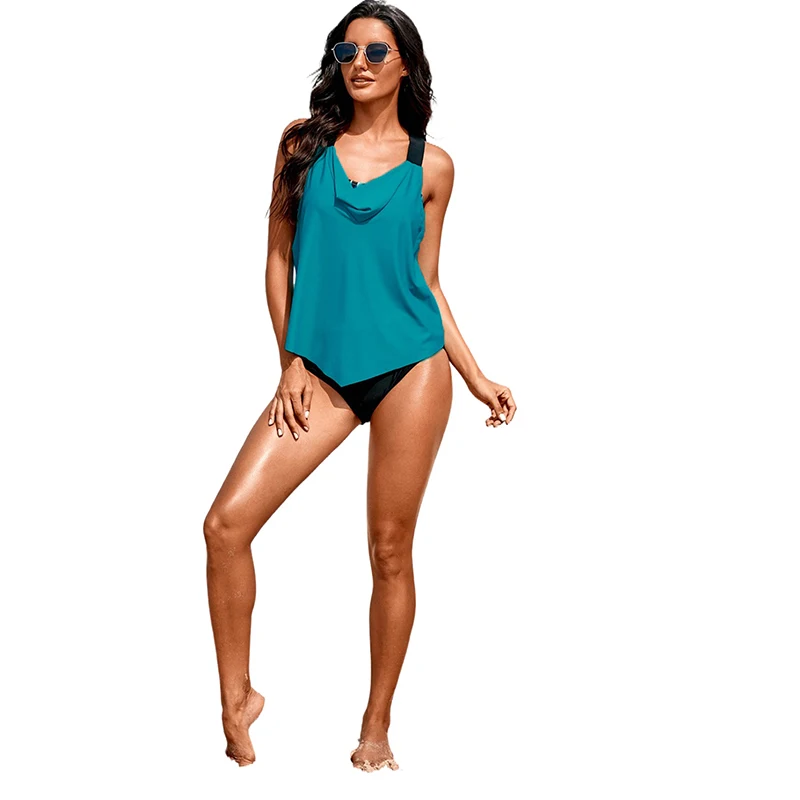 

SEBOWEL Tankini 2021 Two Piece Plus Size Purple Swimsuit Women Swimwear Bikinis Tank Top +High Waist Panty Bathsuit Female Beach