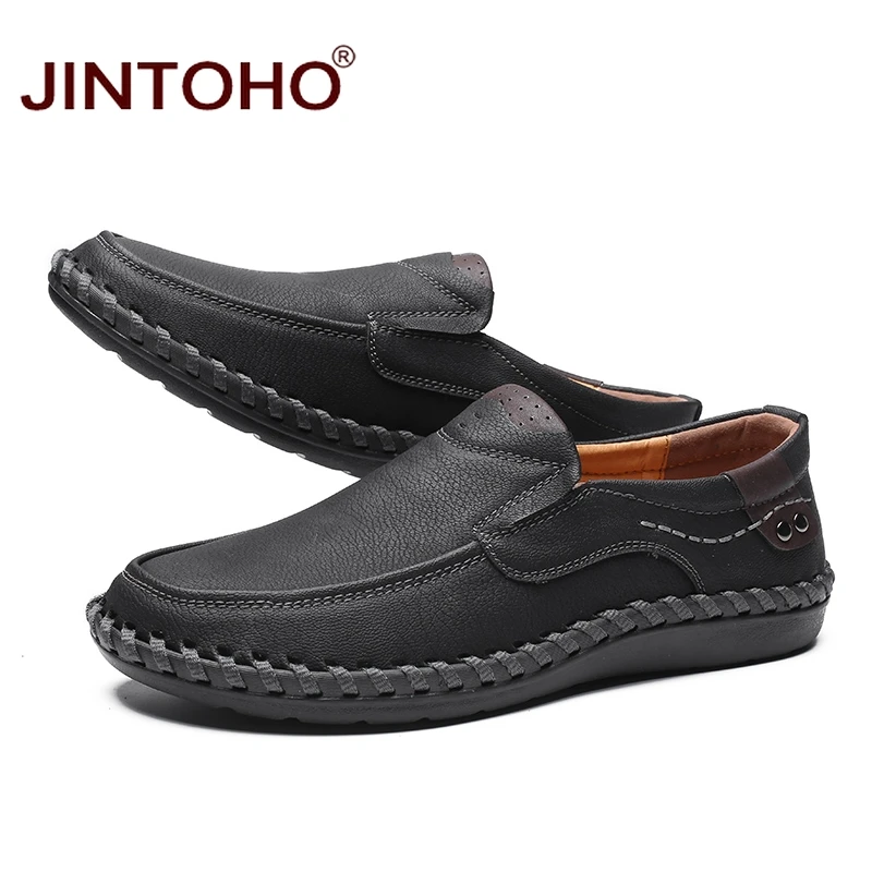 Туфли JINTOHO мужские из натуральной кожи модная повседневная обувь без застежки