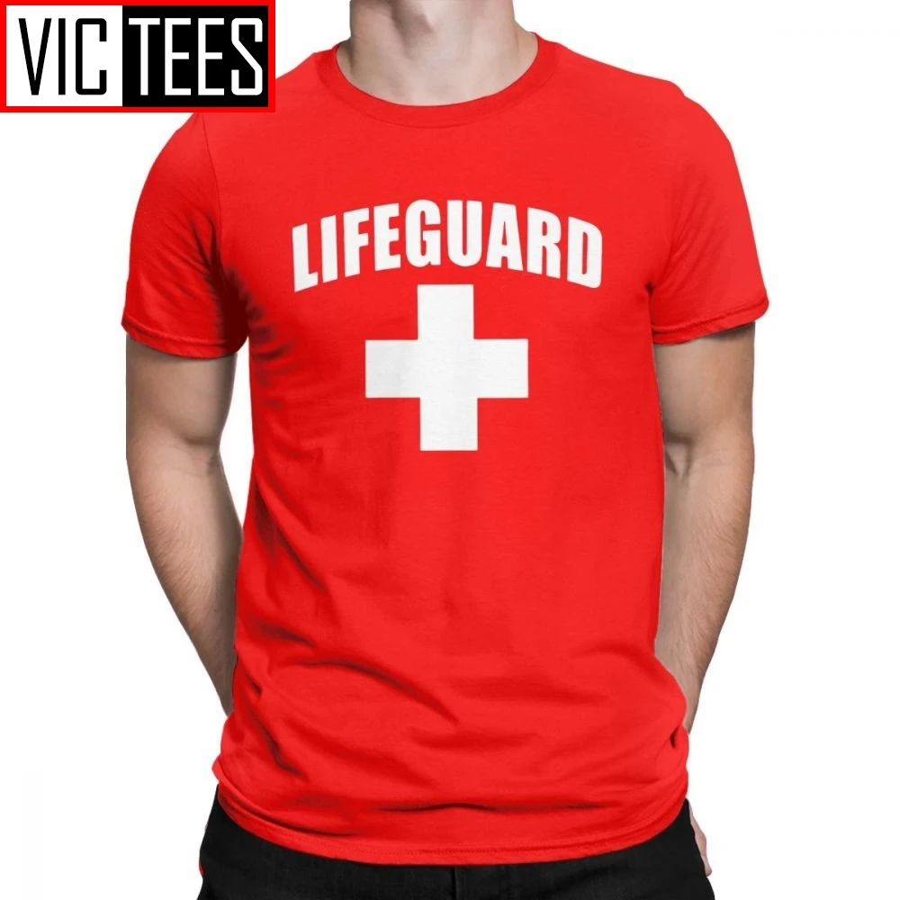 Funny Lifeguard T-Shirts Men Round Collar Cotton T Shirt Red Lifeguarding Unisex Uniform Tees Gift Tops Europe Streetwear
