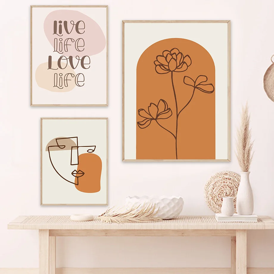 

Beige Canvas Sun Flora Love Abstract Wall Art Canvas Painting Nordic Posters And Prints Wall Pictures For Living Room Boho Decor