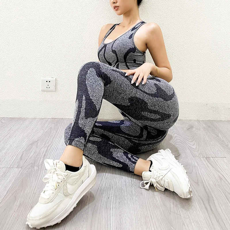 

2 Pcs/set Camo Yoga Set Sports Wear for Women Gym Fitness Clothing Yoga Leggings Sport Bra GYM Sport Suit Femme Womens Suits
