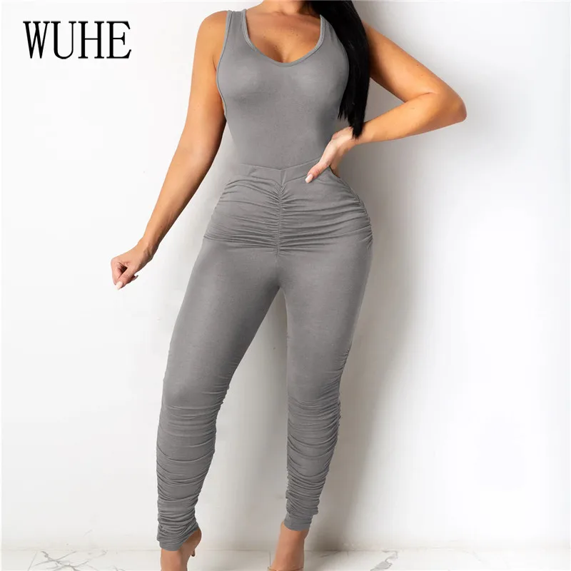 

WUHE Tracksuits Fitness Casual Two Piece Sleeveless V Neck Off Shoulder Tanks Top and Pencil Pants Skinny Streetwear Sports