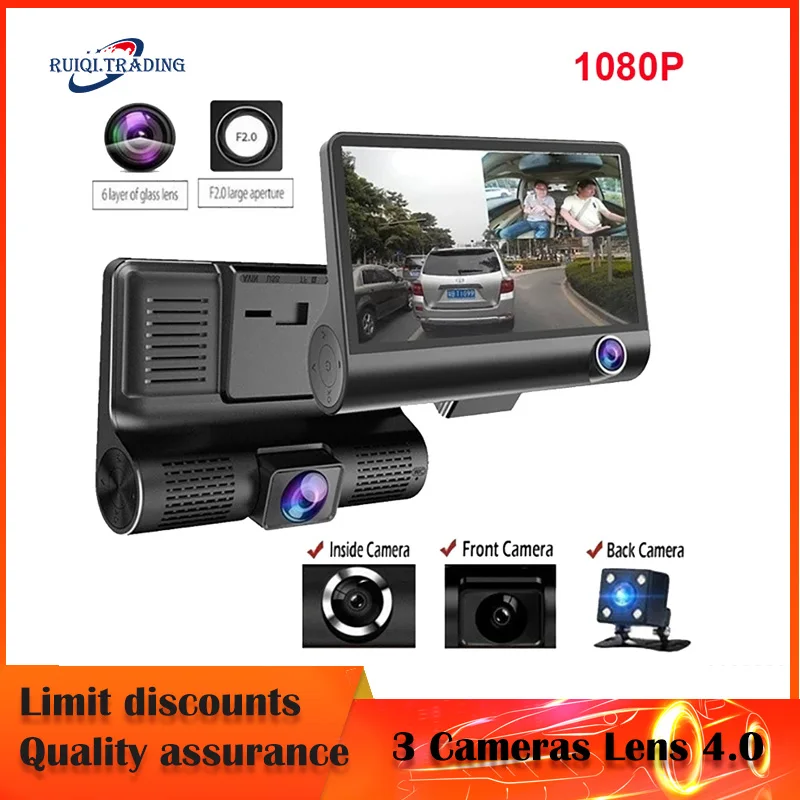 

Car DVR 3 Cameras Lens 4.0 Inch Dash Camera Dual Lens suppor Rearview Camera Video Recorder Auto Registrator Dvrs Dash Cam