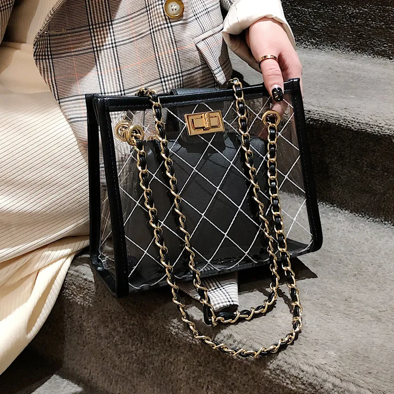 

Women Large Totes 2020 SummerTransparent Composite Bags High Quality PVC Clucth Purses Girls Casual Shoulder Crossbody Handbag