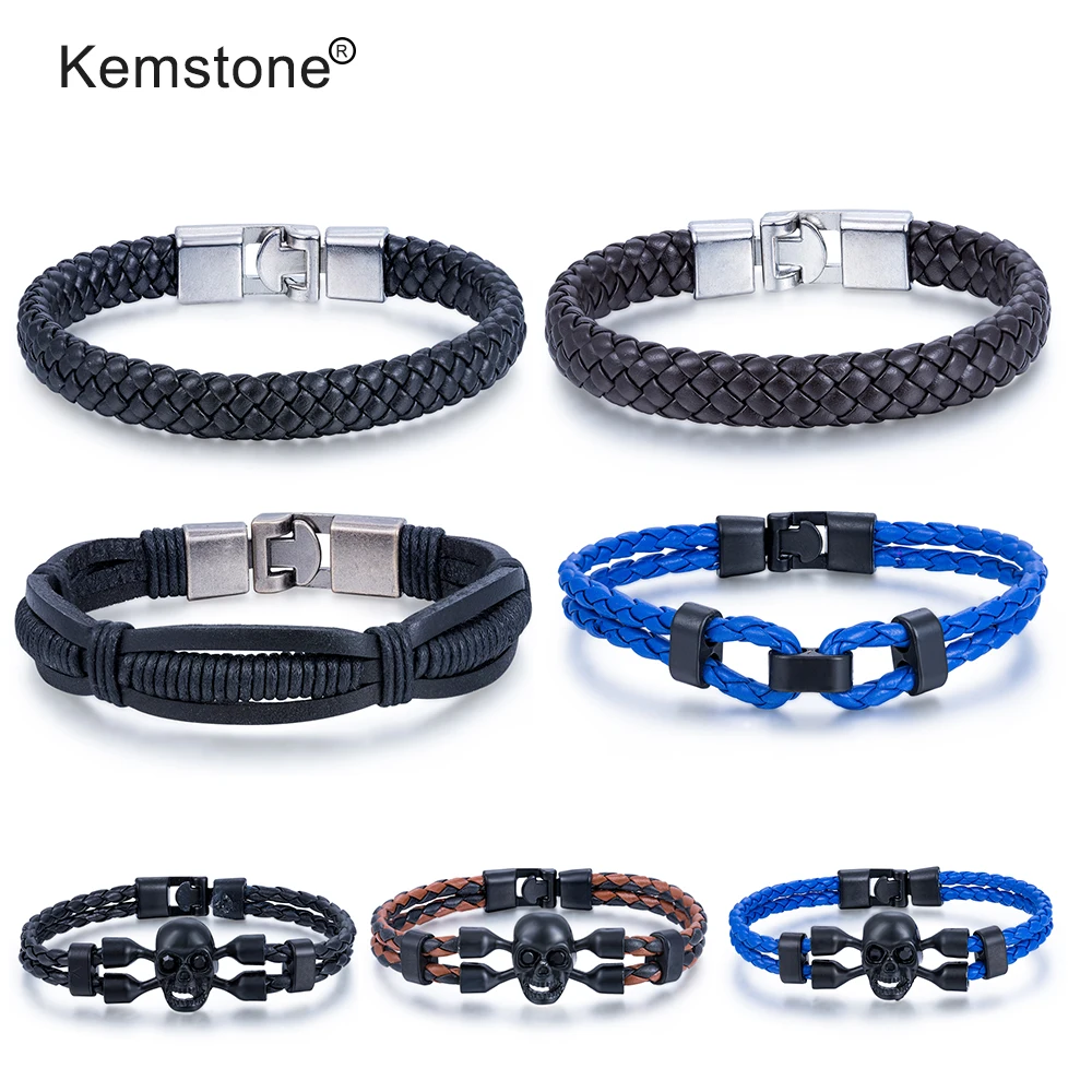 Мужской винтажный браслет с шармом Kemstone коричневый черный из искусственной кожи