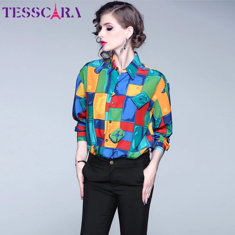 Женская Весенняя Новая блузка TESSCARA с принтом женский элегантный шифоновый топ