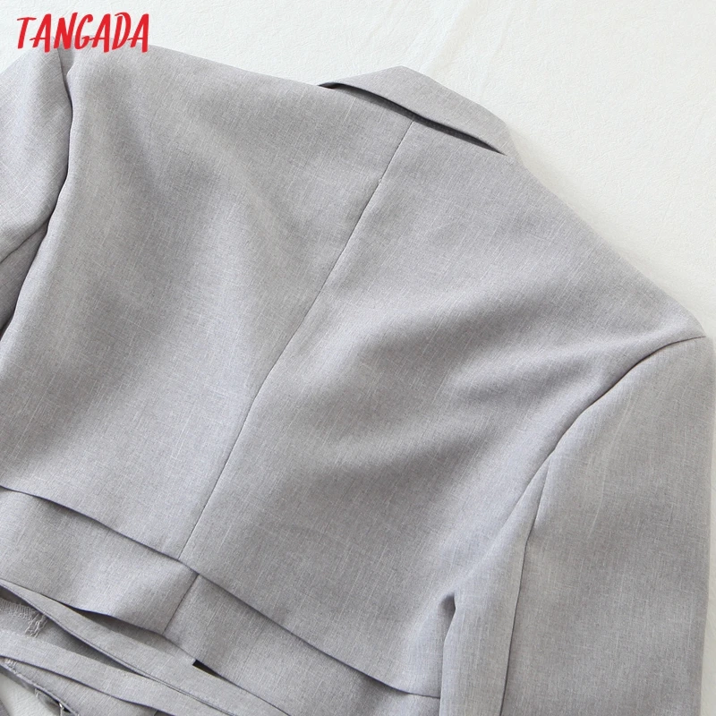 

Tangada Women Gray Crop Blazer Coat Vintage Notched Collar Pocket 2021 Fashion Female Casual Chic Tops 1M14