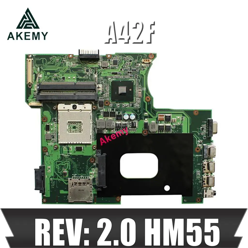 Akemy REV: 2 0 HM55 rPGA 989 USB2.0 DDR3 для For Asus A42F P42F K42F материнская плата 100% тест|Материнские