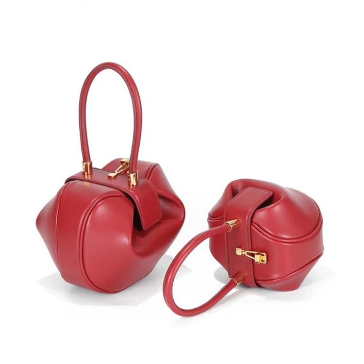 Burminsa Elegant Spherical Cow Genuine Leather Bags Women Small Designer Handbags High Quality Luxury Ladies Tote Bags NEW
