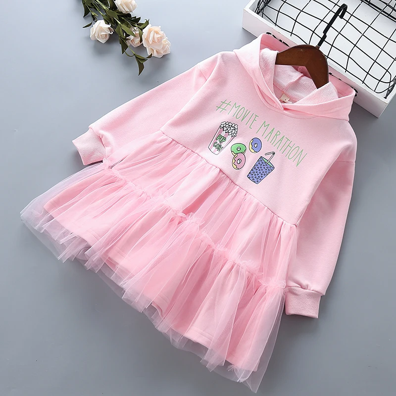 

2-6 years High quality cotton girl dress 2021 new spring autumn casual active kid children clothing girls princess hooded dress