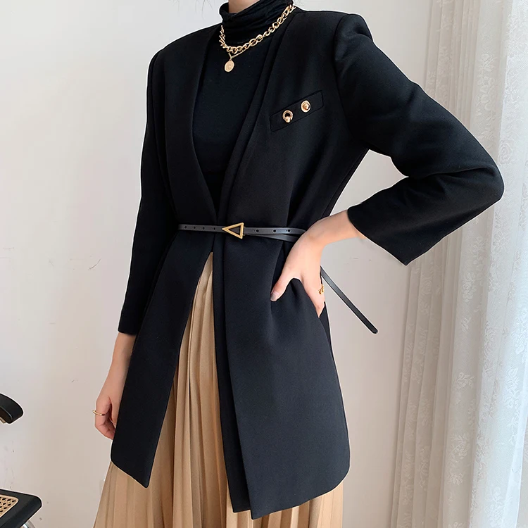 Черный костюм куртка для женщин 2020 осень офисный женский элегантный без