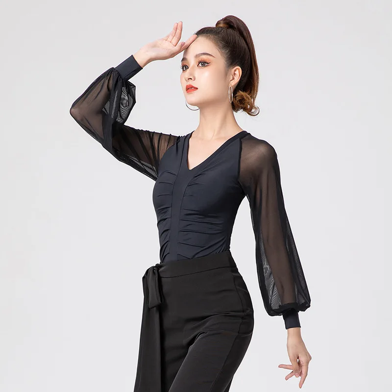 Женский топ с длинными рукавами-фонариками для латиноамериканских танцев |