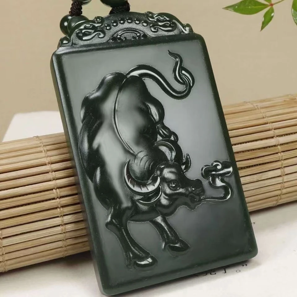 Качественная зеленая нефритовая подвеска амулет Ox Design Lucky Bless Китайский Зодиак 12