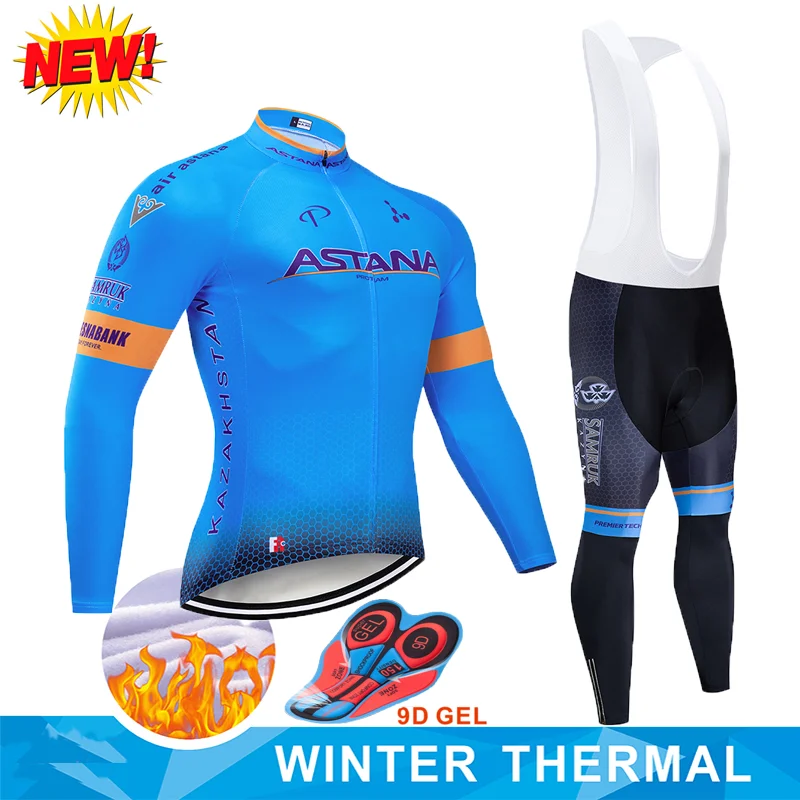 

ASTANA team winter 2022 Black Cycling JERSEY 12D Bike Pants set mens Ropa Ciclismo thermal fleece Bicycle clothing Cycling wear
