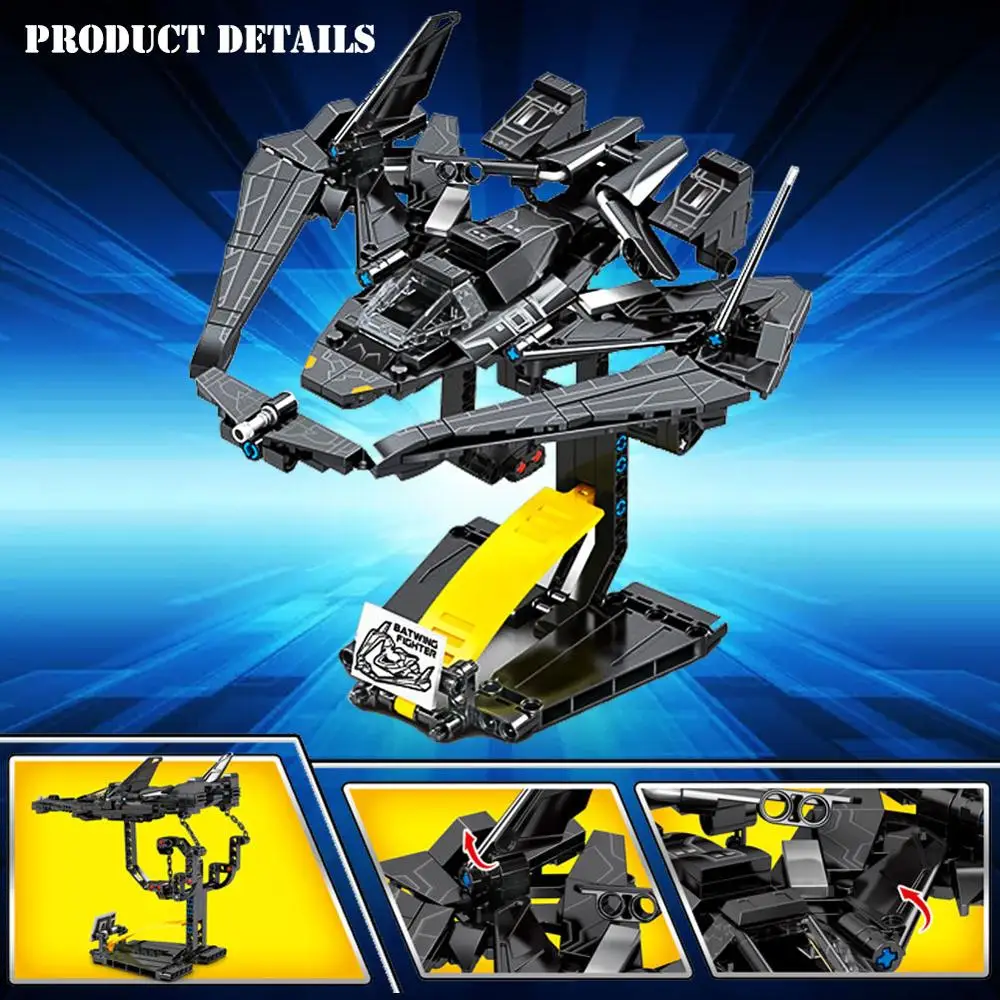 

Suspension Batfighters QuinJet fighter Building Blocks Tensegrity Anti-Gravity Plane Bricks Kit With 2 figures Toys For Children