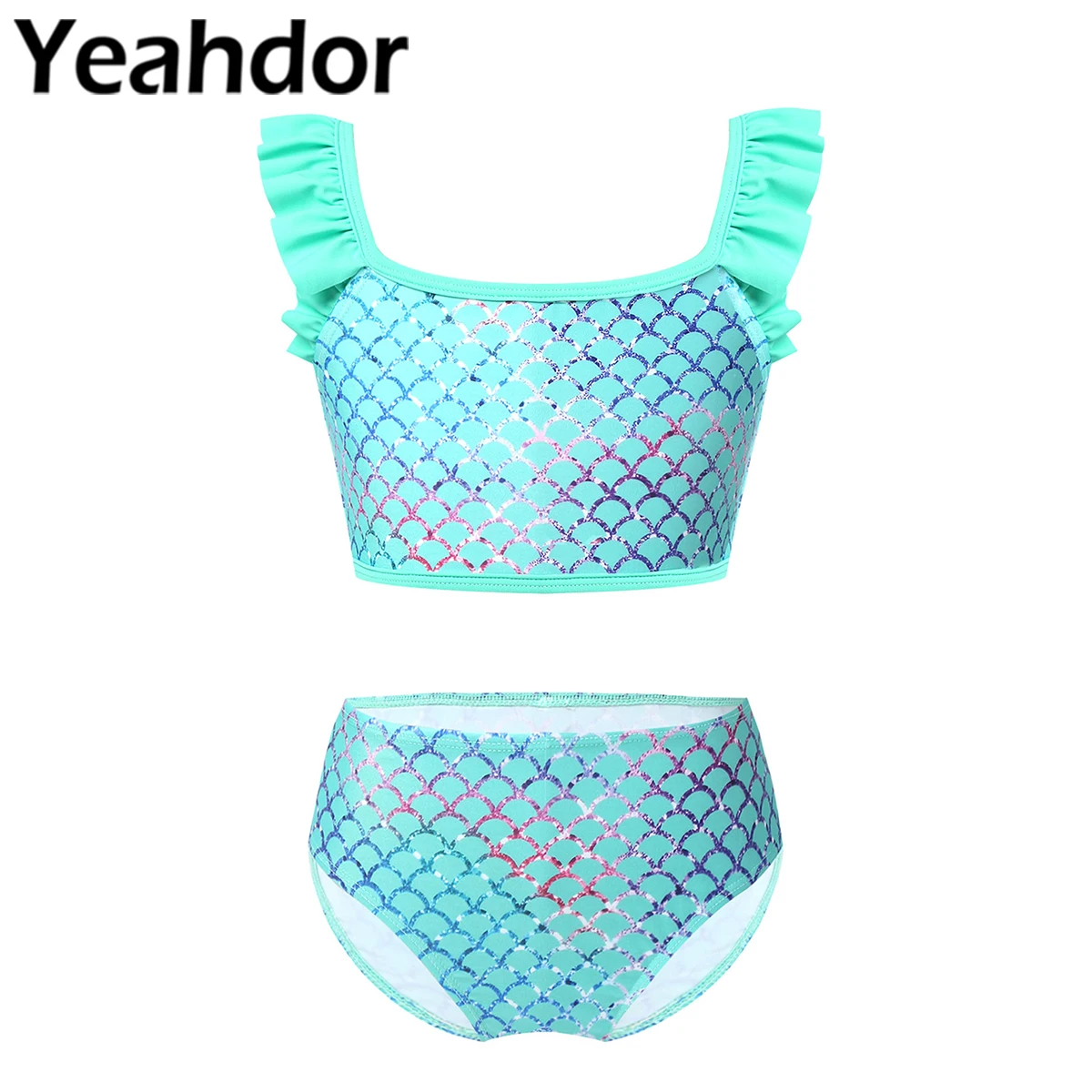 

2-8T Kids Girls Summer Two Pieces Swimsuit Fish Scales Tankini Swimwear Top with Briefs Set Swimming Bathing Suit Beachwear