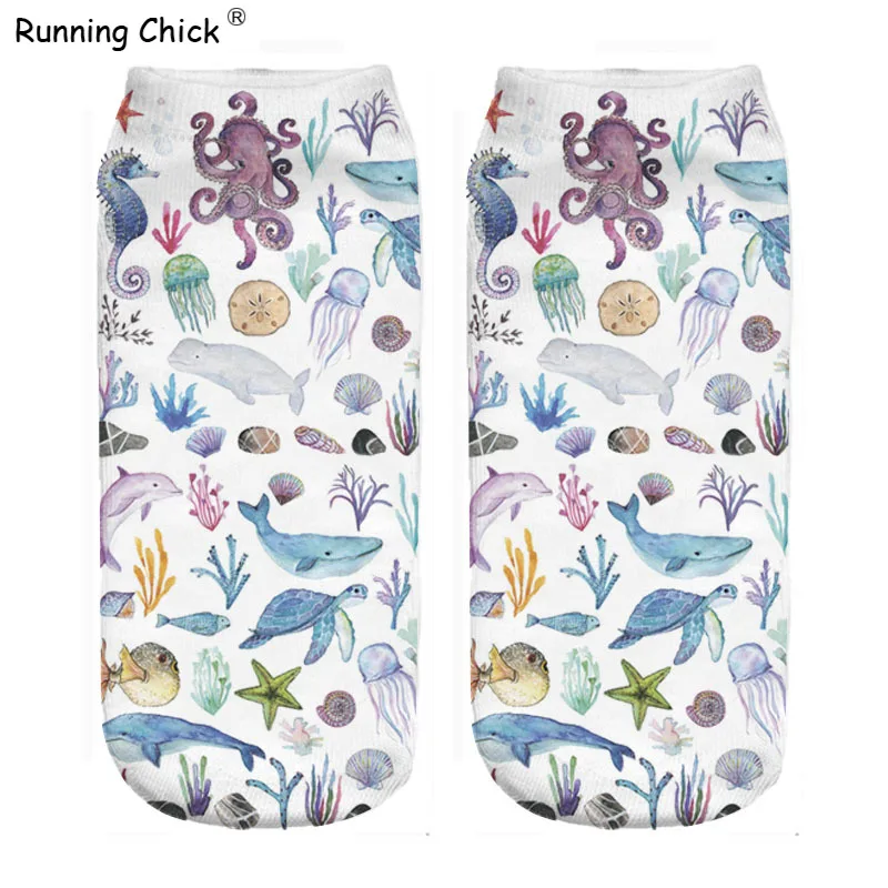 Бег цыпленок Осьминог морской вид 3D печатные носки оптом|Носки-следки| |