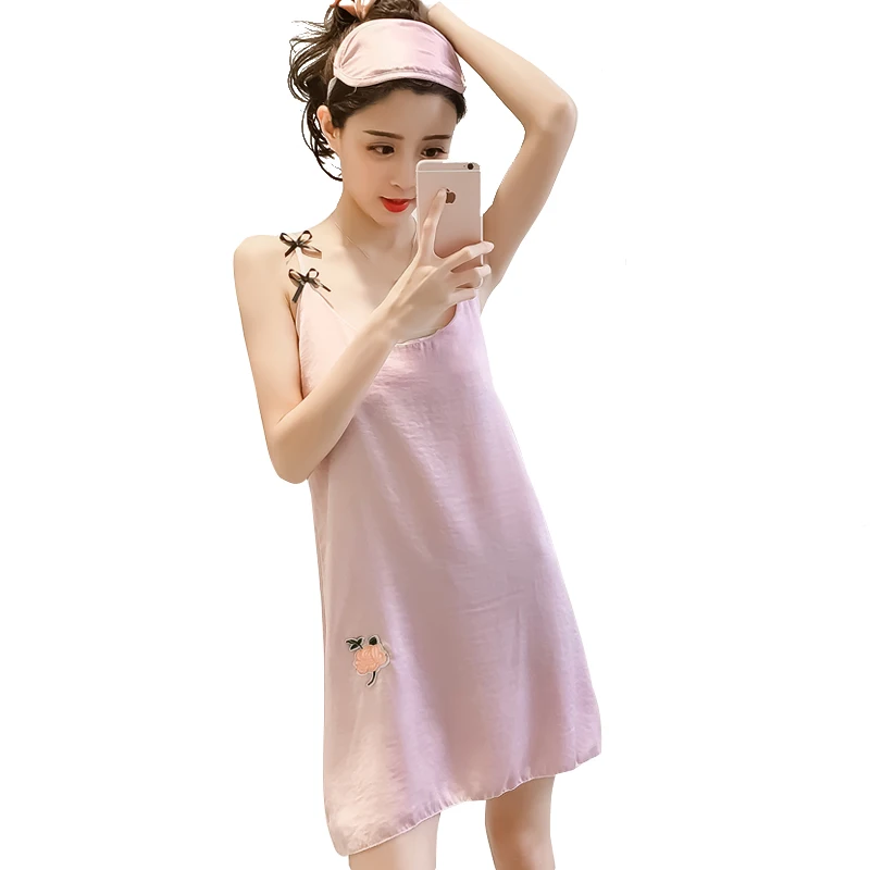 

Silk Comfortably breathable Ultrathin Sleeveless Nightdress Sleepwear For Girls Lovely bow Spaghetti straps Nightgown AD312