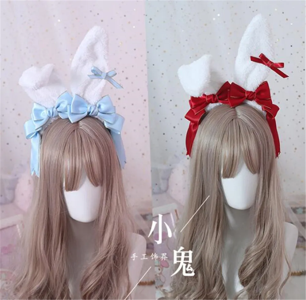 Милый японский Kawaii большой бант плюшевый кролик с ушами KC головной убор повязка