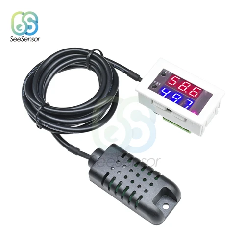 24V Red Blue W2062C 12V 24V 10A цифровой регулятор влажности гигрометр регулятор контроля влажности+ датчик влажности - Цвет: 24V Red Blue