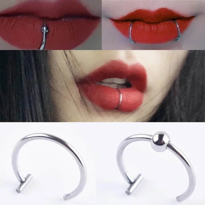 8/10mm Punk Unisex Stainless Steel Nose Lip Rings Goth Clip On Fake Piercing Body Nose Lip Rings Hoop Ear Tongue Ring Jewelry