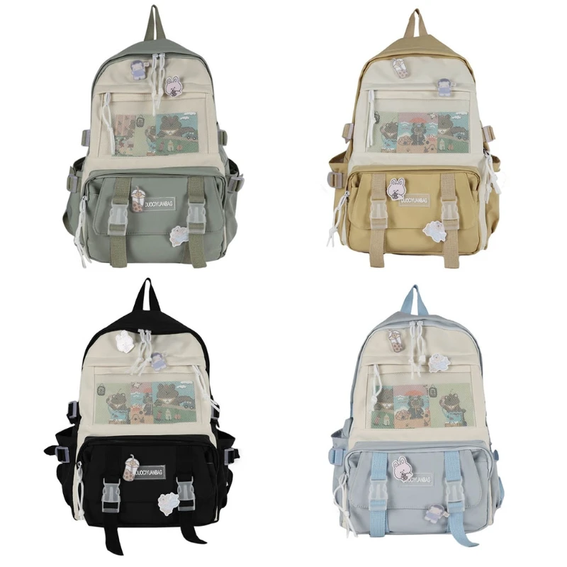 

Lovely Cartoon Front Mesh Backpack Large Capacity Shoulder Bags Multipurpose 066F