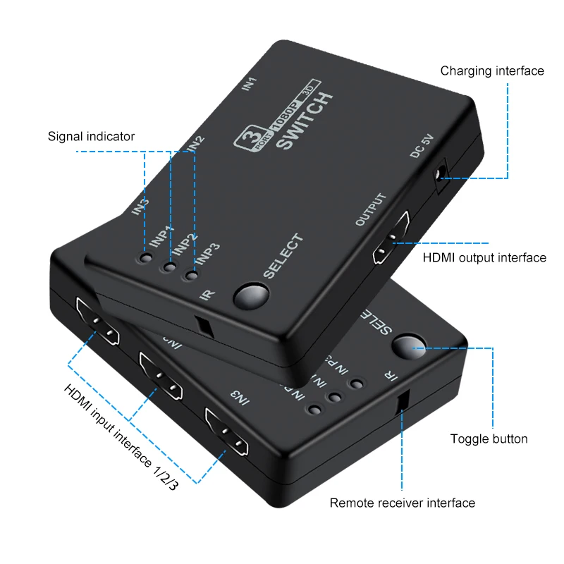 Коммутатор разветвитель 1080P 4K * 2K HDMI совместимый коммутационный блок 3 в 1 выход Ultra