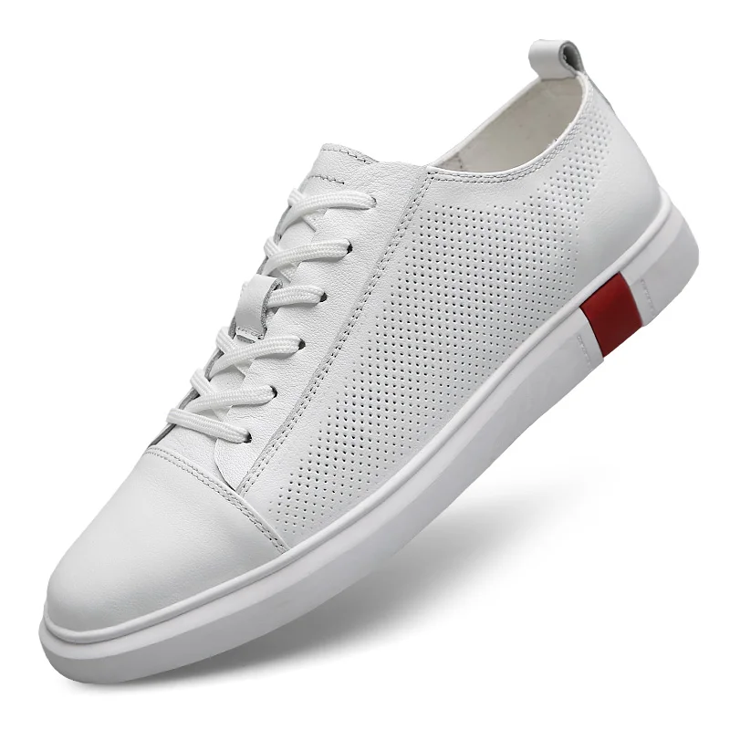 Кроссовки мужские из натуральной кожи на шнуровке белые дышащие повседневные