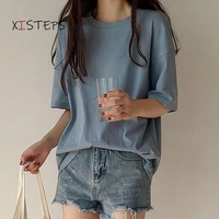 loose casual women cotton t shirts oversize female tops tees 2021 summer basic friends clothes white red ropa mujer 100 cotton