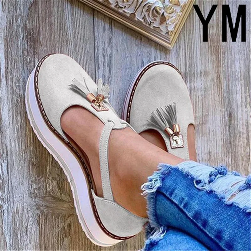 

2020 Spring Summer Women's Tassel Round Toe Flat Shoes New Ladies Platform Casual Shoes Dress Party Cute Female Vulcanized Shoes