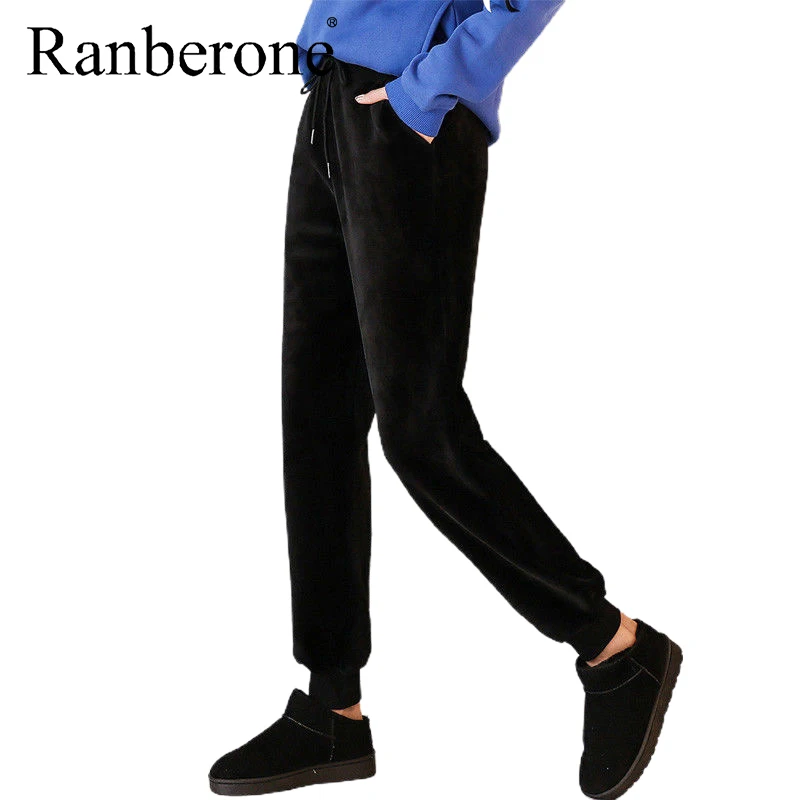 Ranberone Winter Women Gym Sweatpants Keep Warm Solid Pants Large Size Women Leggings Workout Female Sport Running Pantalones
