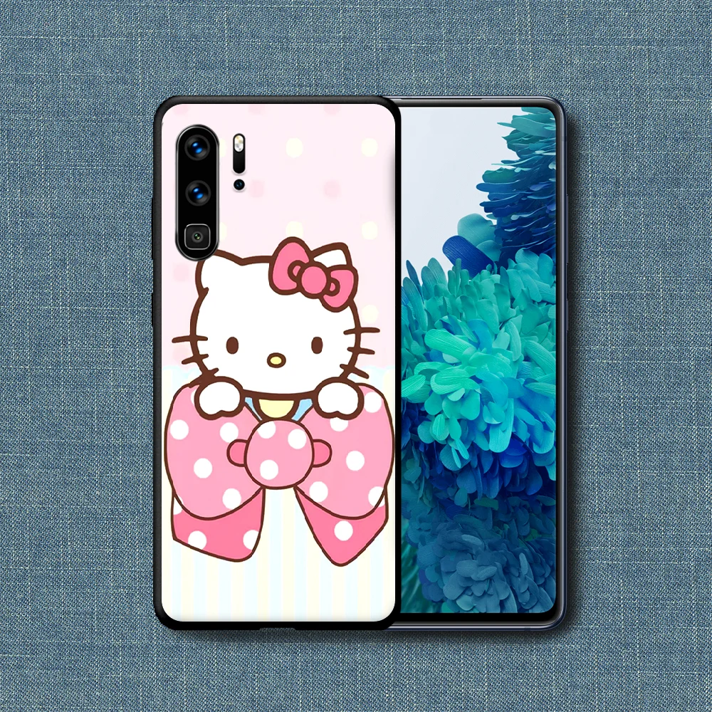 

Cute Halo Cartoon Kittie Cat Phone Case For Huawei P Mate Smart 10 20 30 40 Lite Z 2019 Pro black Hoesjes Tpu Waterproof Trend