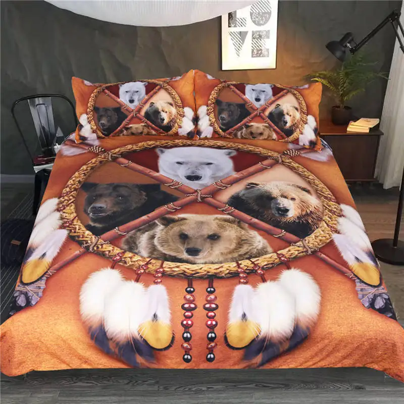 Bear Волк воин от SunimaArt постельных принадлежностей дикие животные пододеяльник перо Ловец снов набор постельного белья 3 шт. Племенной Волк постельное белье Прямая поставка - Цвет: Bear