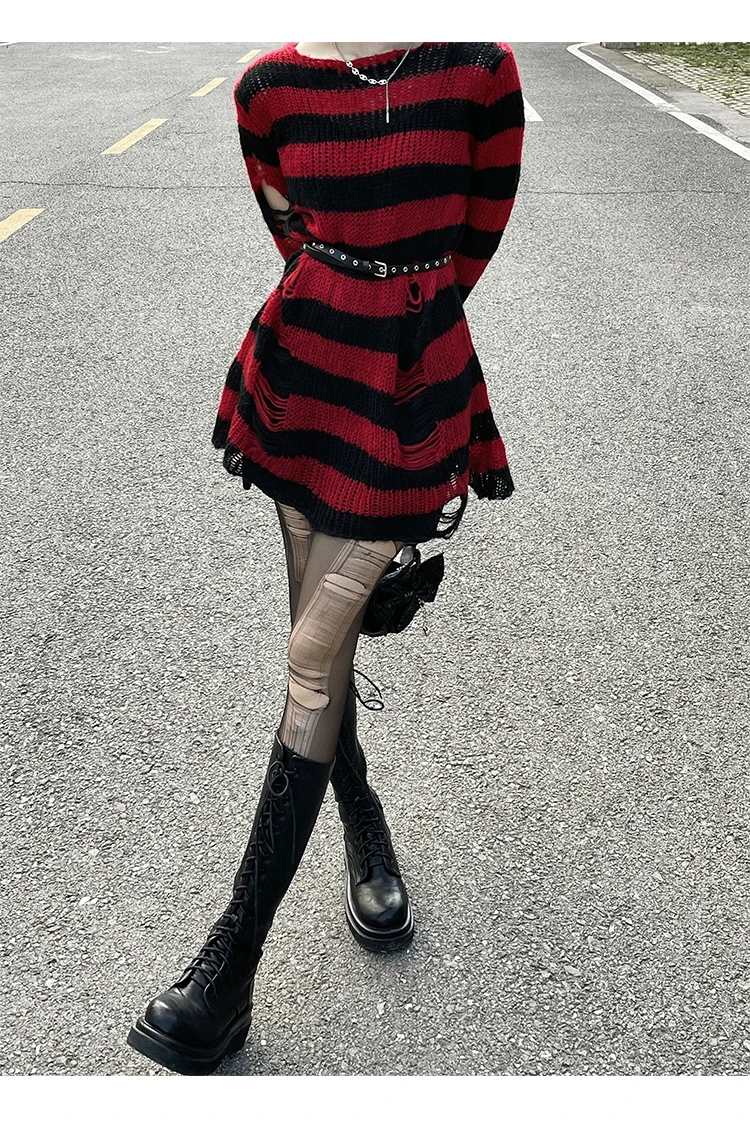 Осенне-зимний Готический Популярный Топ Harajuku с черным рваным подолом для девушек