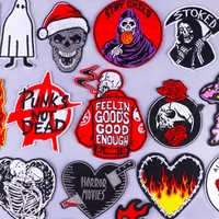 horror skull patch hippie rock stripes embroideried patches thermoadhesive patches for clothing punk flame patch badges diy