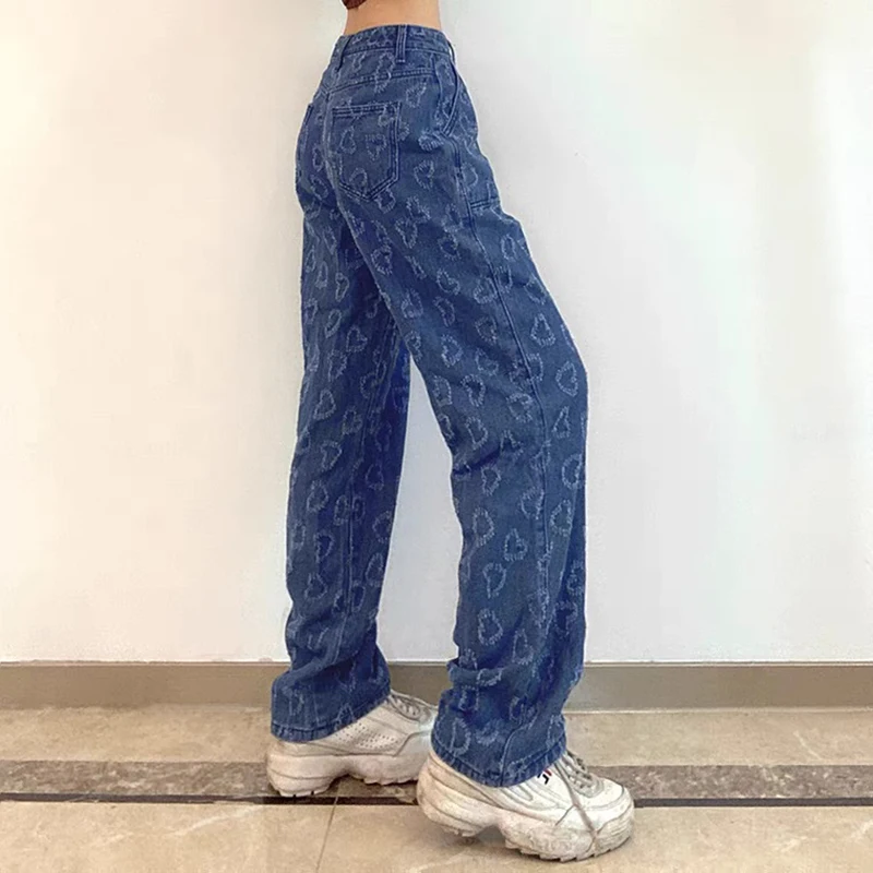

Autumn Fashion Women's Jeans Y2K High Waist Streetwear Print Denim Straight Trousers Mom Pant Boyfriends Vintage Casual Clothing