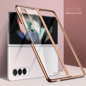 luxury plating clear case for samsung galaxy z fold 3 w22 transparent case front back full protection cover for galaxy z fold 3 free global shipping