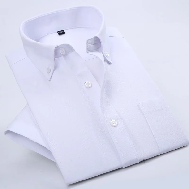 Модные Оксфордские повседневные мужские рубашки с коротким рукавом, Camisa Masculina, на пуговицах, с воротником, в полоску, Летний стиль, официальная мужская рубашка
