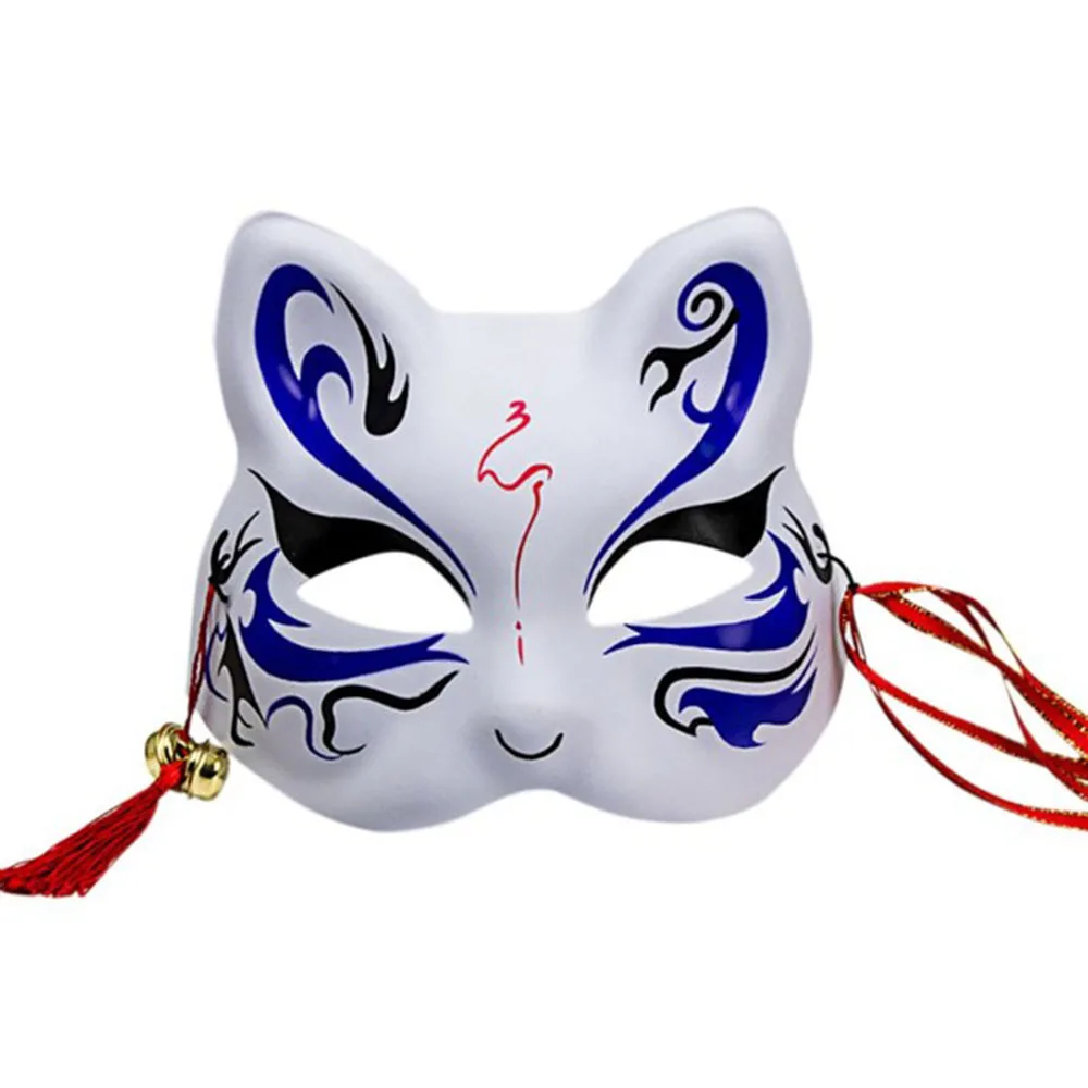 

New 2020 Unisex Japanese Fox Mask With Tassels&Bell Non-toxic Cosplay Hand Painted 3D Fox Mask Costumes Props Accessories
