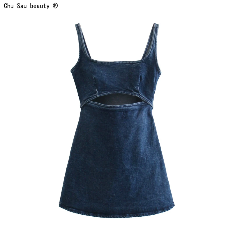 

Осень 2021, модное облегающее джинсовое мини-платье А-силуэта с вырезами, однотонное женское Повседневное платье